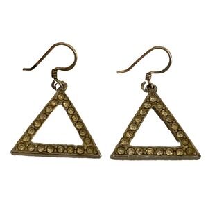 Vintage Sterling Silver 925 Triangle Clear Stone Hook Dangle Drop Earrings